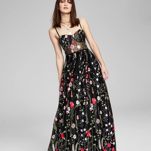 CITY STUDIO Juniors' Embroidered Illusion Corset Gown Black/Periwinkle Size 5 - Picture 1 of 6